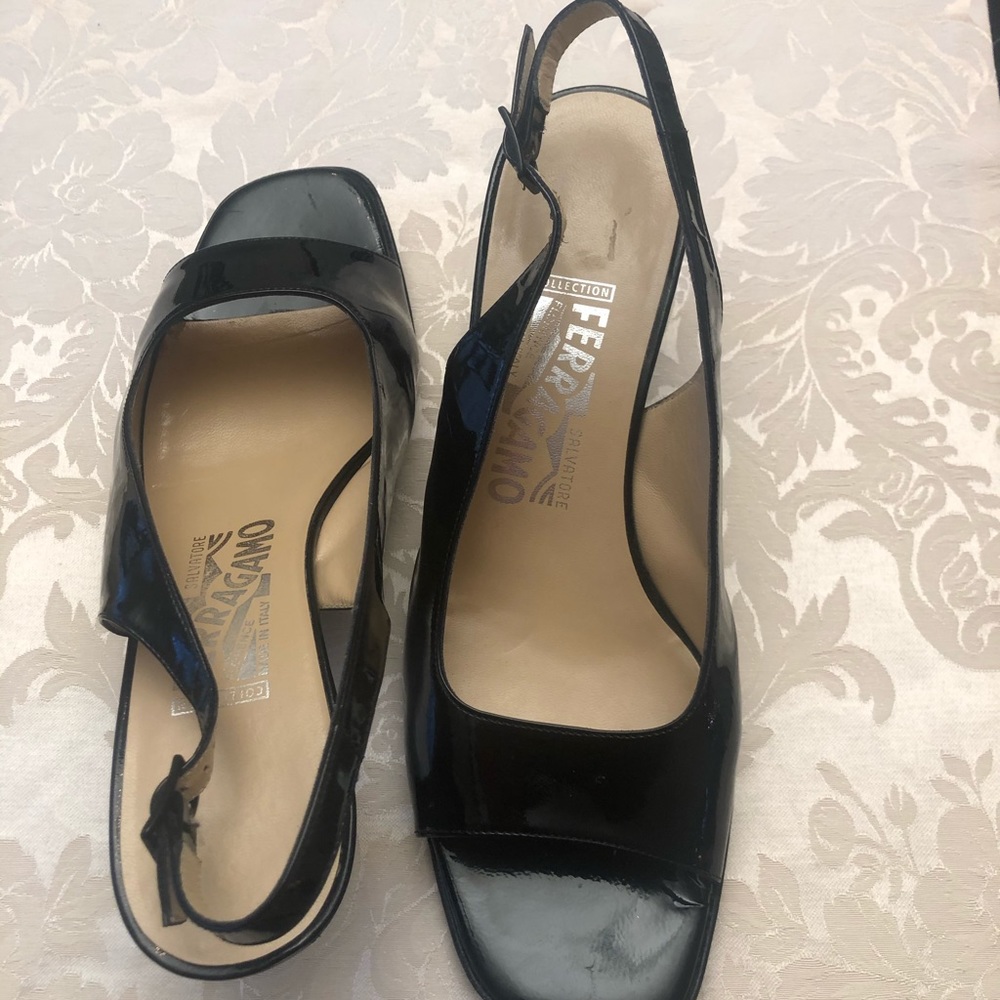 Salvatore Ferragamo slingback open toe kitten heel